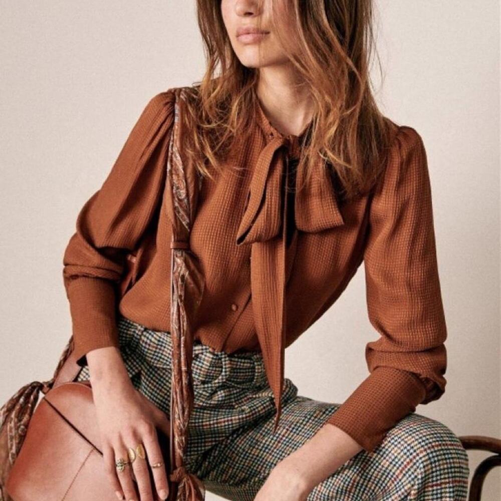 Sezane brown silk blouse with